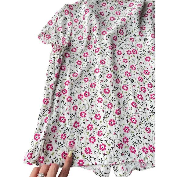 Brooks Brothers Red Fleece Floral White Pink Short Sleeve Flowy Blouse - Size 6 - Picture 5 of 11